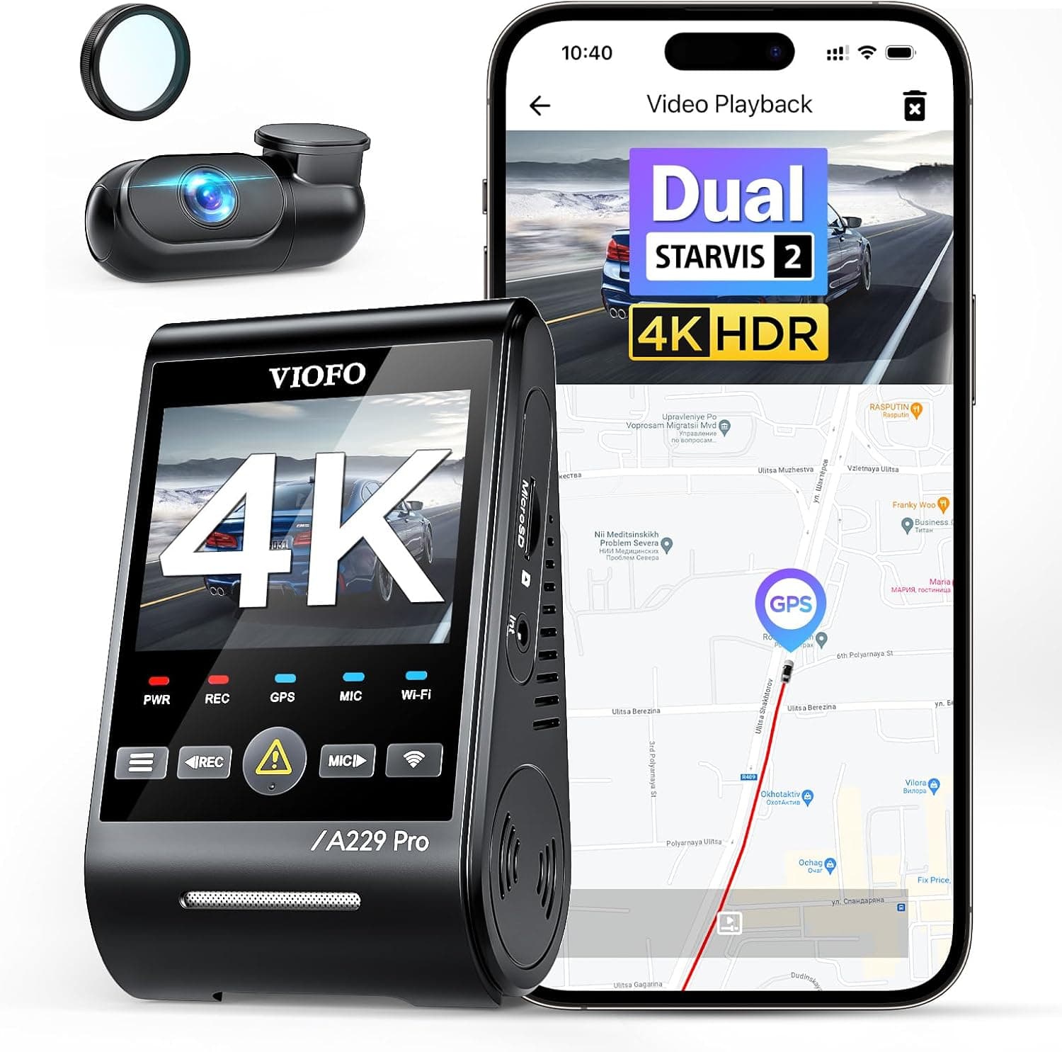 Dashcam VIOFO A229 Pro avant et arrière 4K avec filtre CPL et module GPS