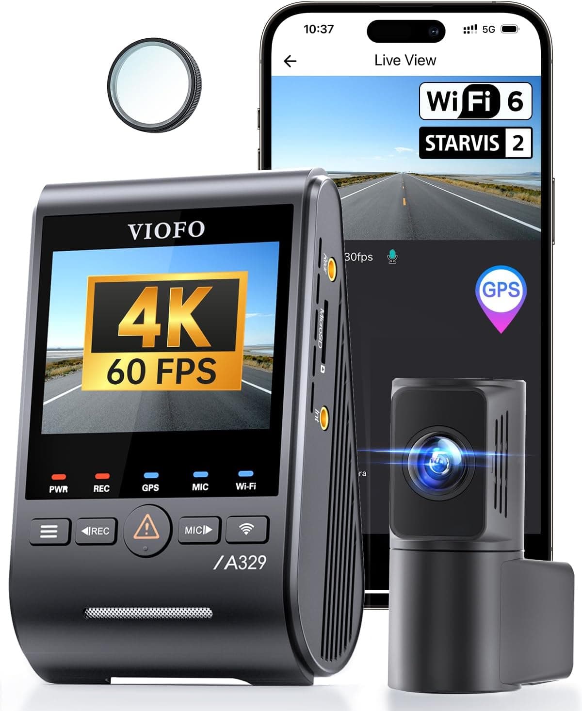 Dashcam VIOFO A329S 2CH avant et arrière avec module GPS