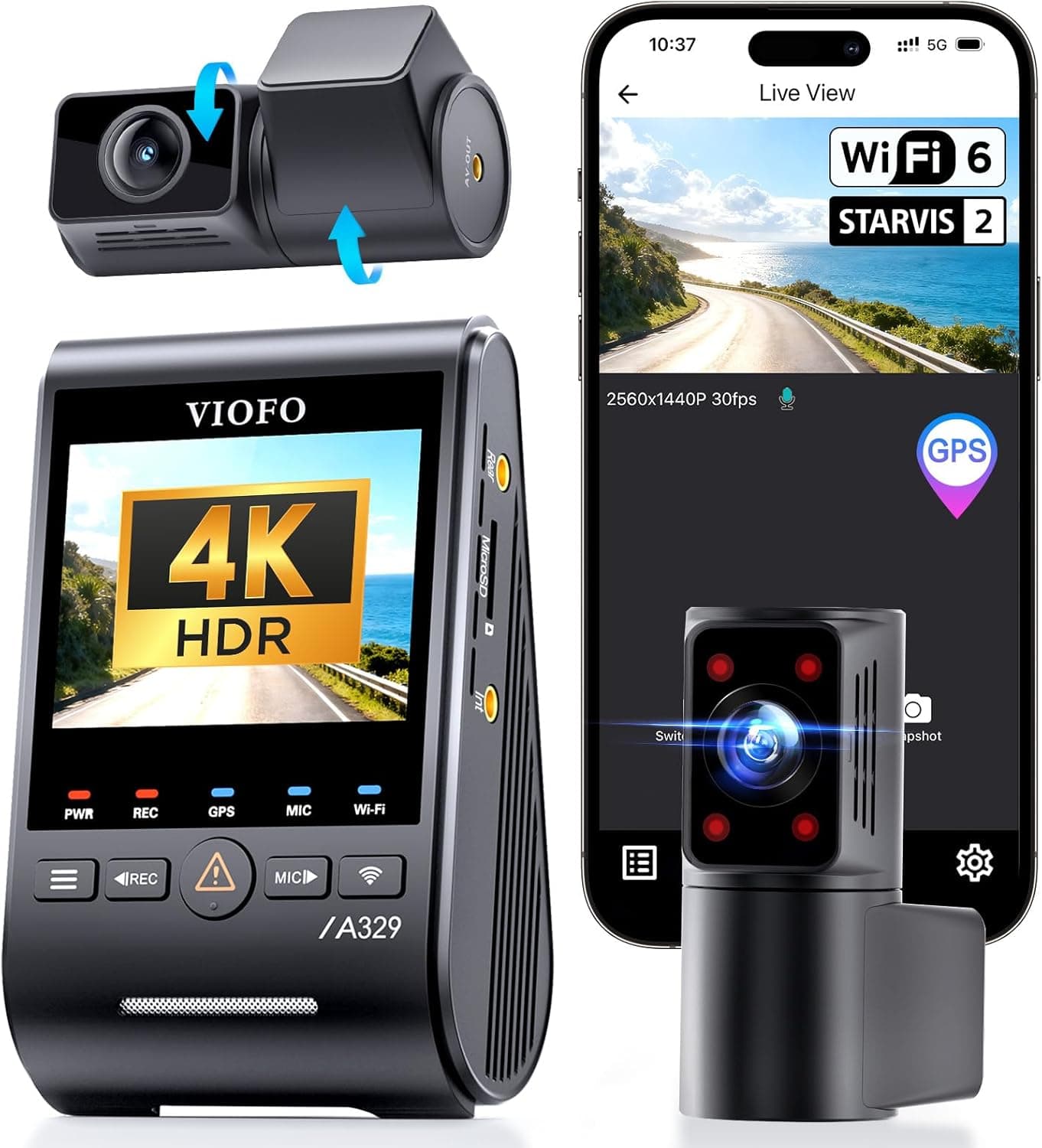 Dashcam VIOFO A329S 3CH : caméras avant, habitacle et arrière